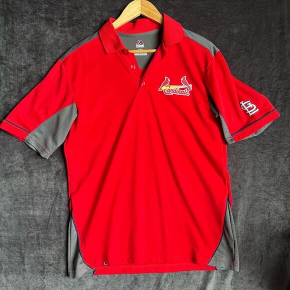 Majestic Cardinals Polo Shirt‎ Men's M Red Gray Performance STL Logo Baseball